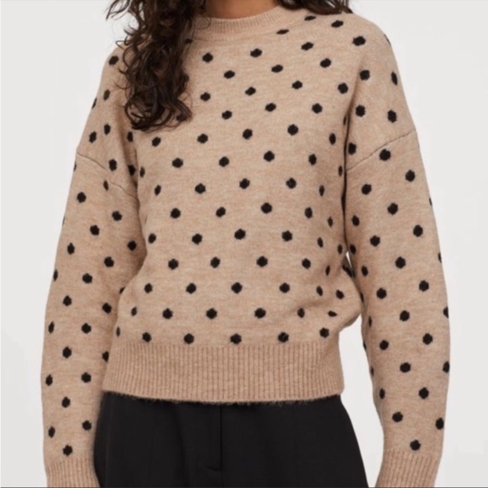 H&M Tan and Black Polka Dot Sweater